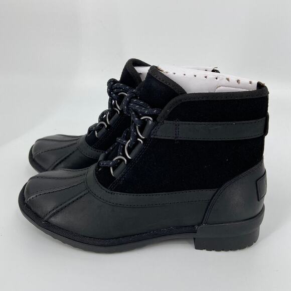 UGG Greda Duck Boots Leather Upper Wool Blend Waterproof Black Size 5.5M - Picture 4 of 12